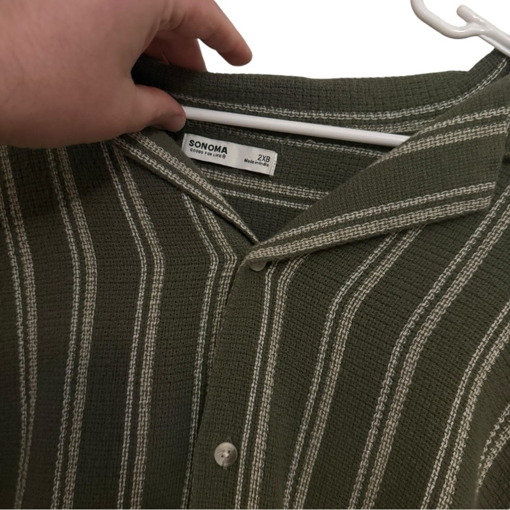 Sonoma Goods for Life Olive Green Striped Button Down Shirt Men’s 2XB - Picture 2 of 3